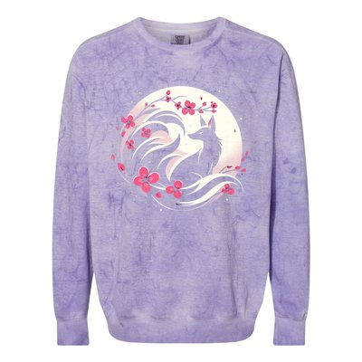 Kitsune Fox Cherry Blossom Flowers Japanese Nine Tailed Fox Colorblast Crewneck Sweatshirt