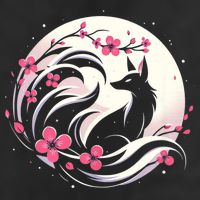 Kitsune Fox Cherry Blossom Flowers Japanese Nine Tailed Fox 7 Panel Mesh Trucker Snapback Hat