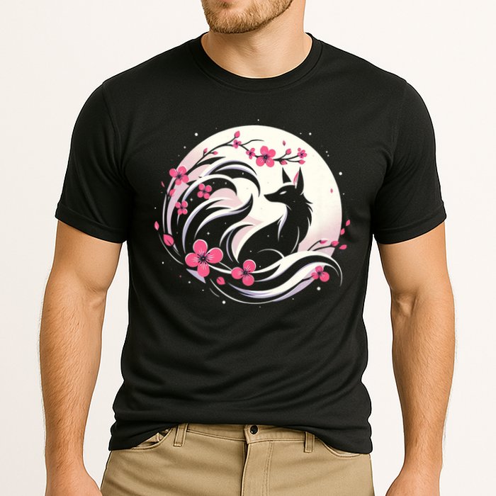 Kitsune Fox Cherry Blossom Flowers Japanese Nine Tailed Fox Cooling Performance Crew T-Shirt