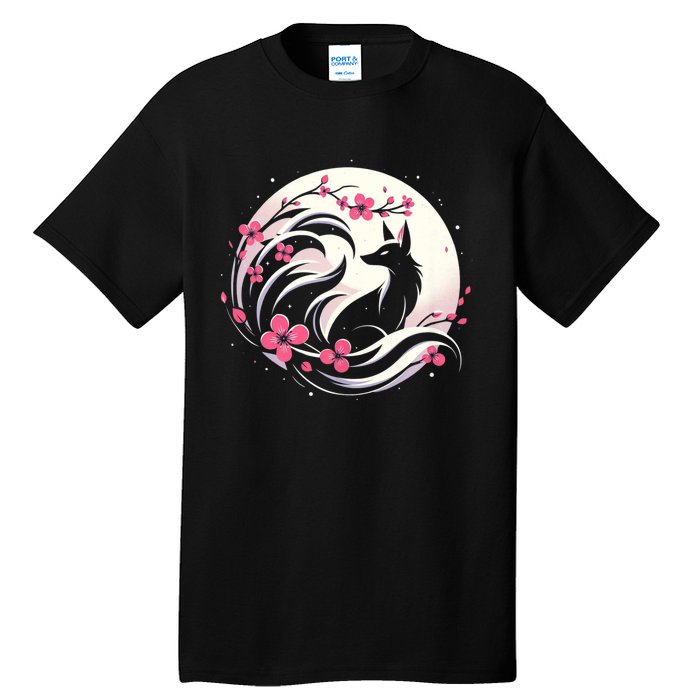 Kitsune Fox Cherry Blossom Flowers Japanese Nine Tailed Fox Tall T-Shirt