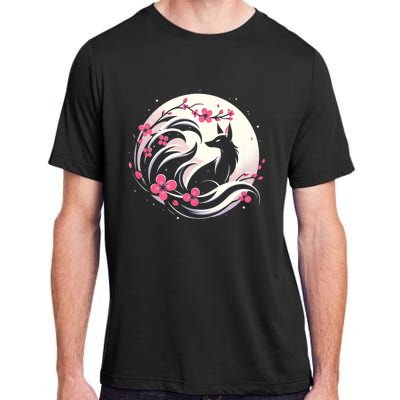 Kitsune Fox Cherry Blossom Flowers Japanese Nine Tailed Fox Adult ChromaSoft Performance T-Shirt