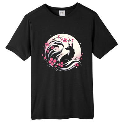 Kitsune Fox Cherry Blossom Flowers Japanese Nine Tailed Fox Tall Fusion ChromaSoft Performance T-Shirt