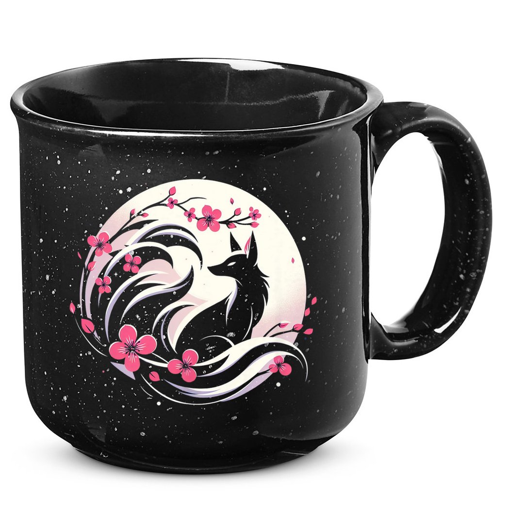 Kitsune Fox Cherry Blossom Flowers Japanese Nine Tailed Fox 15oz Campfire Ceramic Mug