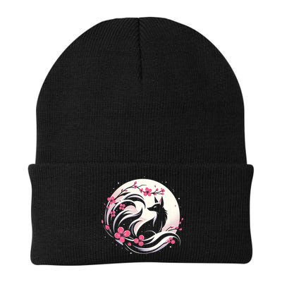 Kitsune Fox Cherry Blossom Flowers Japanese Nine Tailed Fox Beanie