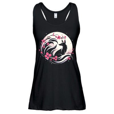 Kitsune Fox Cherry Blossom Flowers Japanese Nine Tailed Fox Ladies Essential Flowy Tank