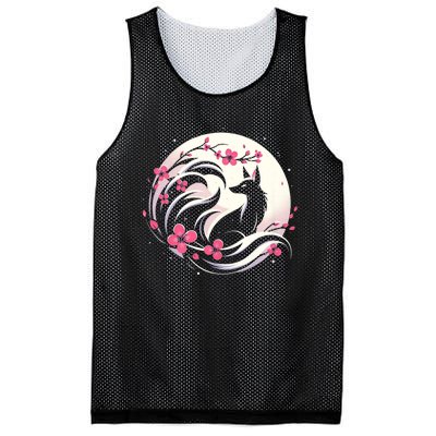 Kitsune Fox Cherry Blossom Flowers Japanese Nine Tailed Fox Mesh Reversible Basketball Jersey Tank