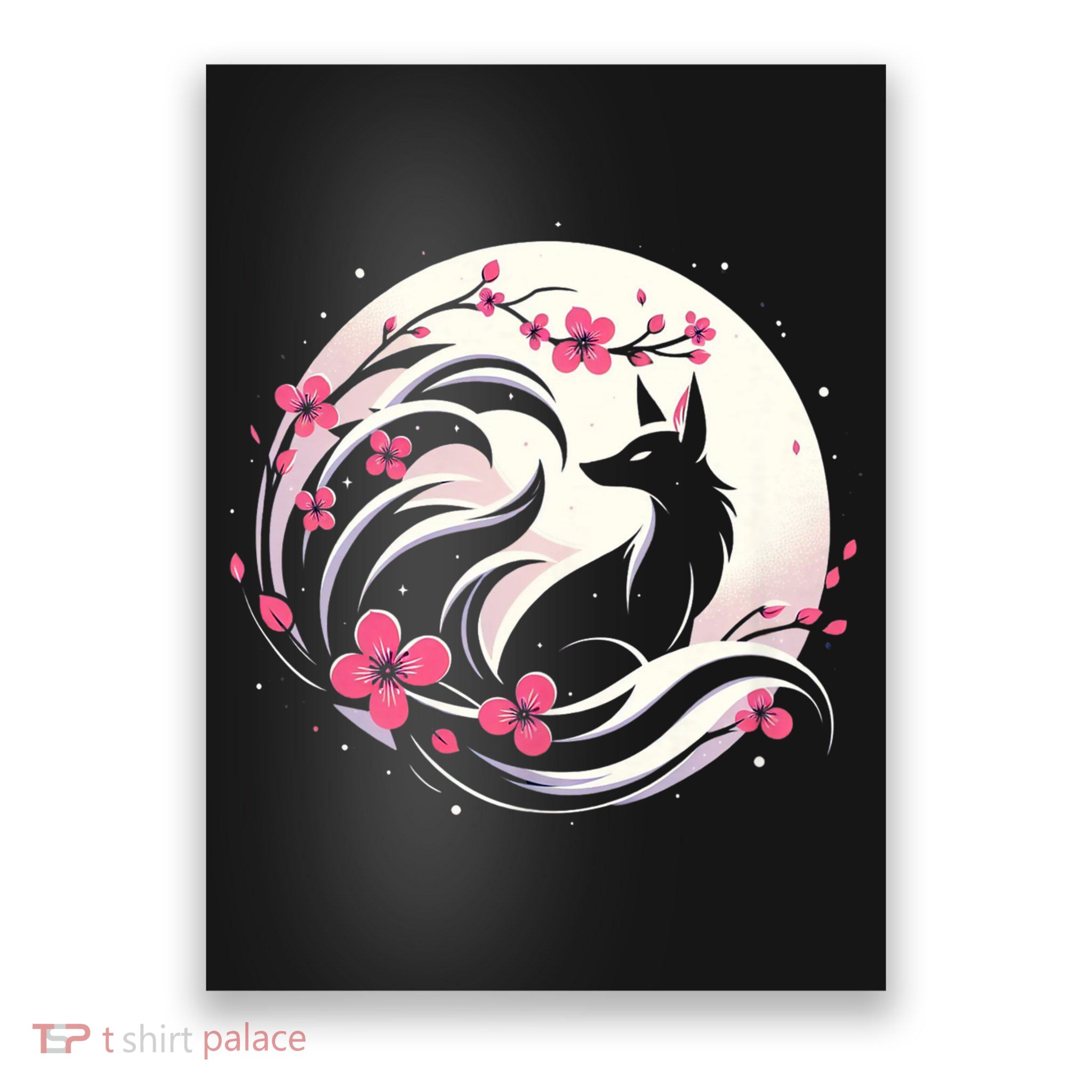 Kitsune Fox Cherry Blossom Flowers Japanese Nine Tailed Fox Poster