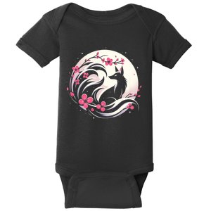 Kitsune Fox Cherry Blossom Flowers Japanese Nine Tailed Fox Baby Bodysuit