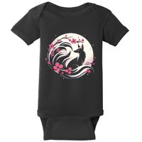 Kitsune Fox Cherry Blossom Flowers Japanese Nine Tailed Fox Baby Bodysuit