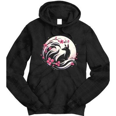 Kitsune Fox Cherry Blossom Flowers Japanese Nine Tailed Fox Tie Dye Hoodie