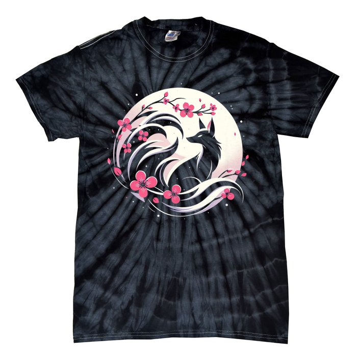 Kitsune Fox Cherry Blossom Flowers Japanese Nine Tailed Fox Tie-Dye T-Shirt