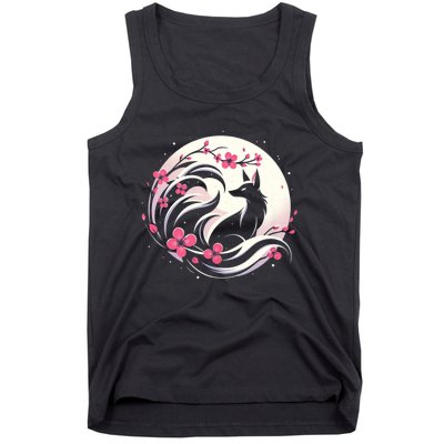 Kitsune Fox Cherry Blossom Flowers Japanese Nine Tailed Fox Tank Top