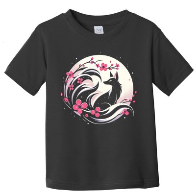 Kitsune Fox Cherry Blossom Flowers Japanese Nine Tailed Fox Toddler T-Shirt