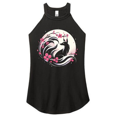 Kitsune Fox Cherry Blossom Flowers Japanese Nine Tailed Fox Women's Perfect Tri Rocker Tank