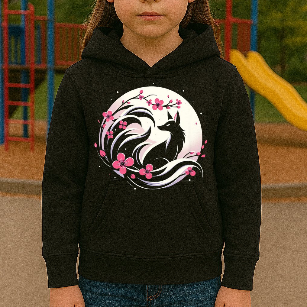 Kitsune Fox Cherry Blossom Flowers Japanese Nine Tailed Fox Kids Hoodie