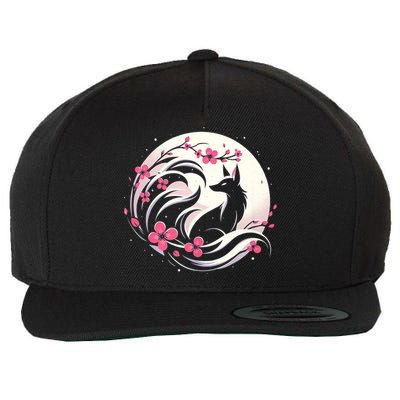 Kitsune Fox Cherry Blossom Flowers Japanese Nine Tailed Fox Wool Snapback Cap