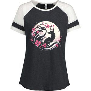 Kitsune Fox Cherry Blossom Flowers Japanese Nine Tailed Fox Enza Ladies Jersey Colorblock Tee