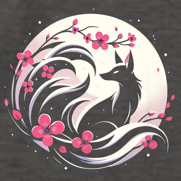 Kitsune Fox Cherry Blossom Flowers Japanese Nine Tailed Fox Vector Backpack