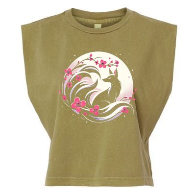 Kitsune Fox Cherry Blossom Flowers Japanese Nine Tailed Fox Garment-Dyed Women's Muscle Tee