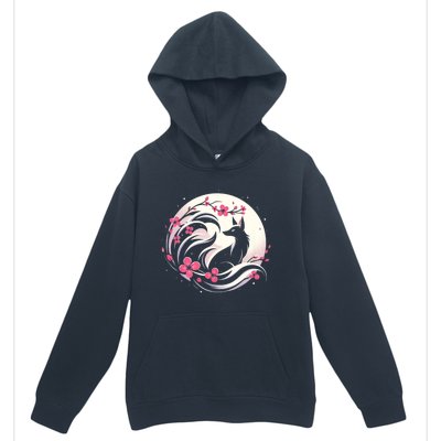 Kitsune Fox Cherry Blossom Flowers Japanese Nine Tailed Fox Urban Pullover Hoodie