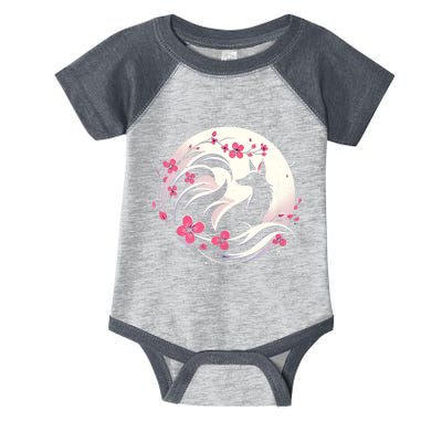 Kitsune Fox Cherry Blossom Flowers Japanese Nine Tailed Fox Infant Baby Jersey Bodysuit