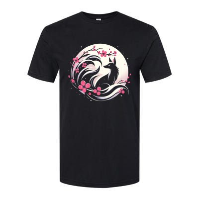 Kitsune Fox Cherry Blossom Flowers Japanese Nine Tailed Fox Softstyle CVC T-Shirt