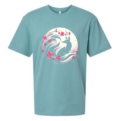 Kitsune Fox Cherry Blossom Flowers Japanese Nine Tailed Fox Sueded Cloud Jersey T-Shirt