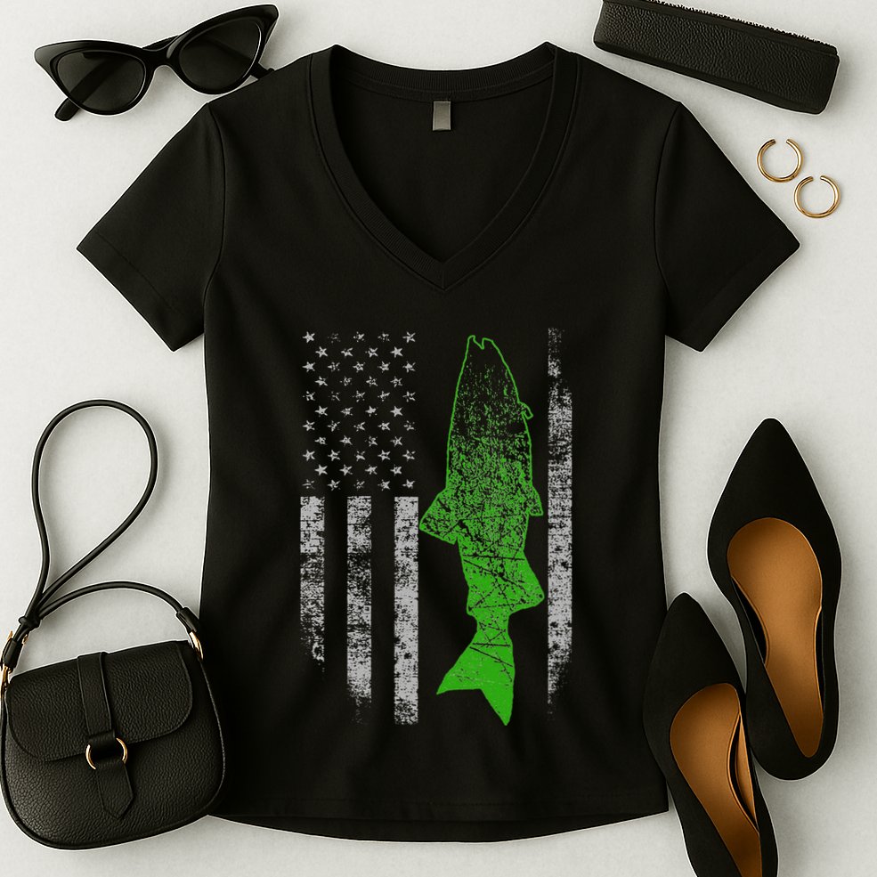 Kokanee Flag Cool Kokanee Fishing Women's V-Neck T-Shirt