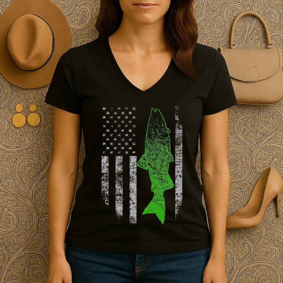Kokanee Flag Cool Kokanee Fishing Women's V-Neck T-Shirt