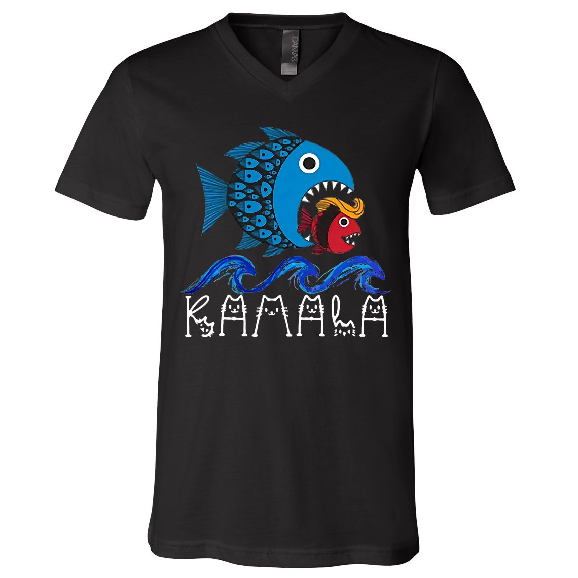 Kamala Fish Eat Fish V-Neck T-Shirt