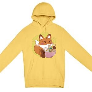 Kawaii Fox Eating Ramen Premium Pullover Hoodie