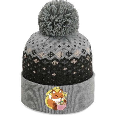 Kawaii Fox Eating Ramen The Baniff Cuffed Pom Beanie