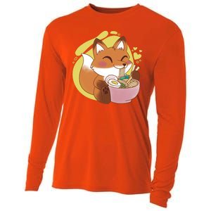 Kawaii Fox Eating Ramen Cooling Performance Long Sleeve Crew