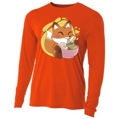 Kawaii Fox Eating Ramen Cooling Performance Long Sleeve Crew