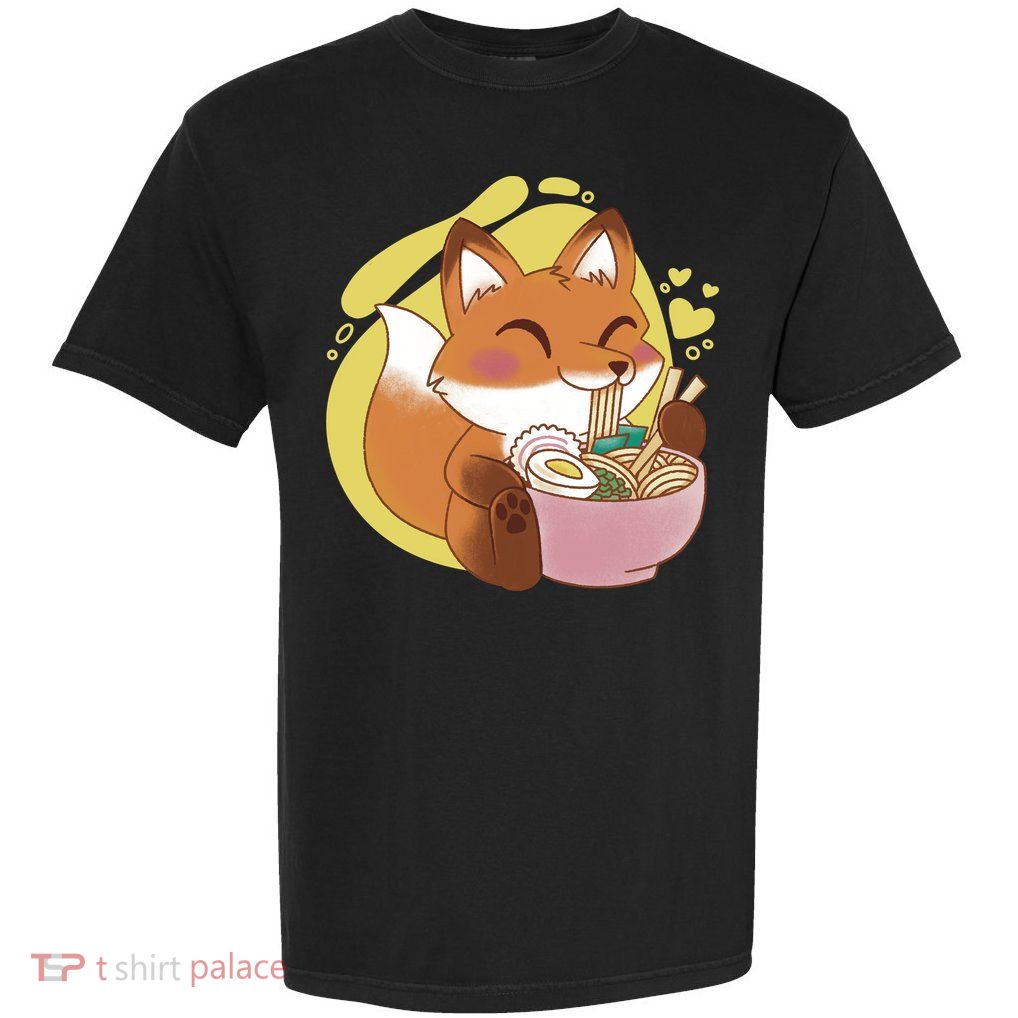 Kawaii Fox Eating Ramen Garment-Dyed Heavyweight T-Shirt