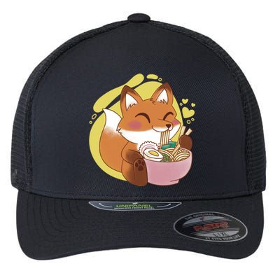 Kawaii Fox Eating Ramen Flexfit Unipanel Trucker Cap