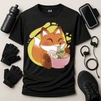 Kawaii Fox Eating Ramen Cooling Performance Crew T-Shirt