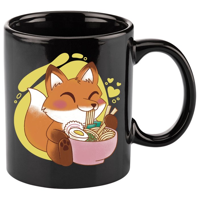 Kawaii Fox Eating Ramen 11oz C Handle Ceramic Mug
