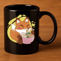 Kawaii Fox Eating Ramen 11oz C Handle Ceramic Mug