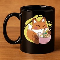 Kawaii Fox Eating Ramen 11oz C Handle Ceramic Mug