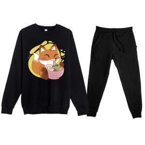 Kawaii Fox Eating Ramen Premium Crewneck Sweatsuit Set