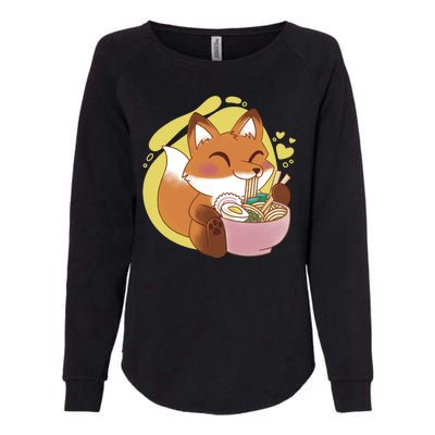 Kawaii Fox Eating Ramen Womens California Wash Sweatshirt