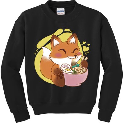 Kawaii Fox Eating Ramen Kids Sweatshirt