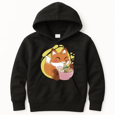 Kawaii Fox Eating Ramen Kids Hoodie
