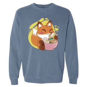 Kawaii Fox Eating Ramen Garment-Dyed Sweatshirt