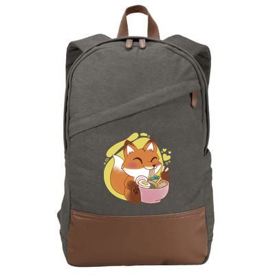Kawaii Fox Eating Ramen Cotton Canvas Backpack