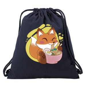 Kawaii Fox Eating Ramen Drawstring Bag