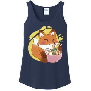 Kawaii Fox Eating Ramen Ladies Essential Tank