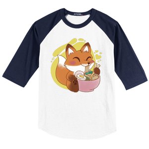 Kawaii Fox Eating Ramen Baseball Sleeve Shirt