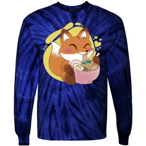 Kawaii Fox Eating Ramen Tie-Dye Long Sleeve Shirt